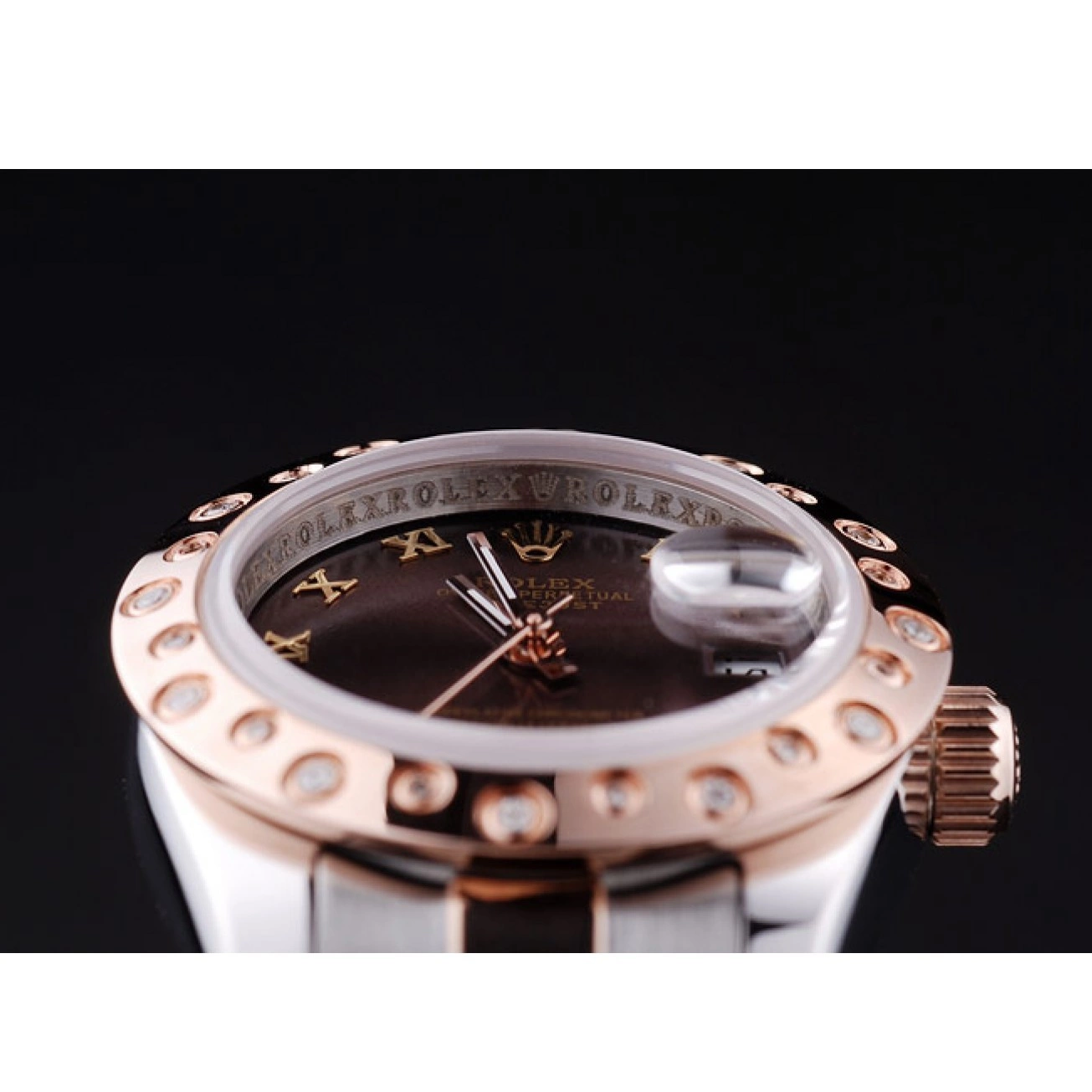 MiroTime 0809 Rolex Datejust Diamonds Rose Gold Polished Bezel Brown Dial 7475